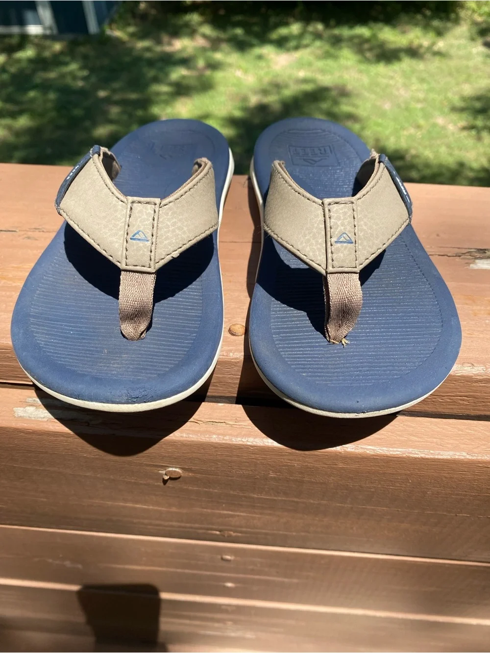 Kids Reef Blue and Khaki Water Friendly Flip Flop Sandals
